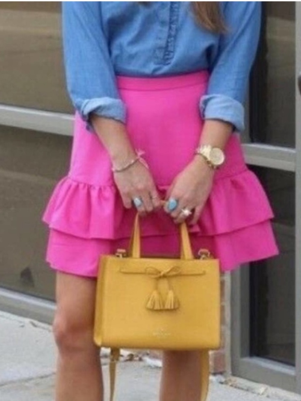 J. Crew Wool Bright Pink Tiered Ruffle Feminine Chic Mini Skirt Size 2 XS